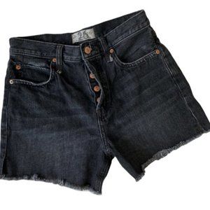 Free People black frayed buttonfly denim shorts